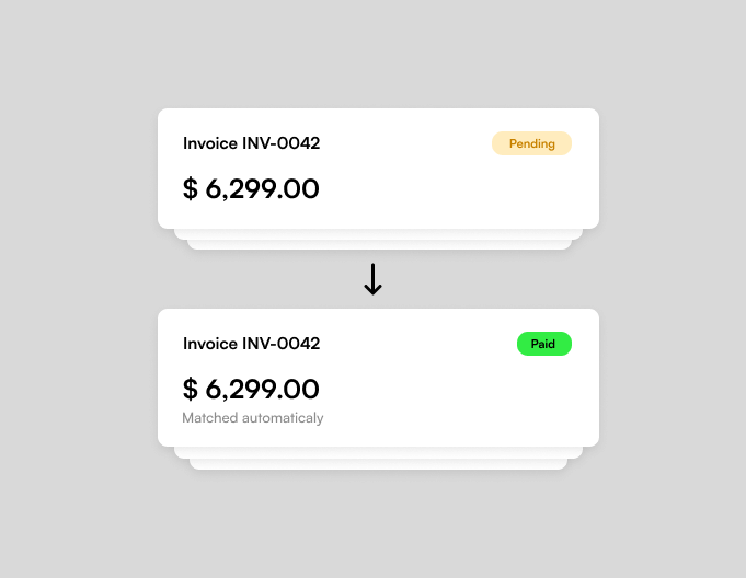 Invoice status changing from Pending to Paid with automatic matching