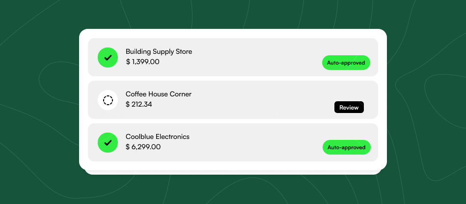 Expense list showing auto-approved and review items